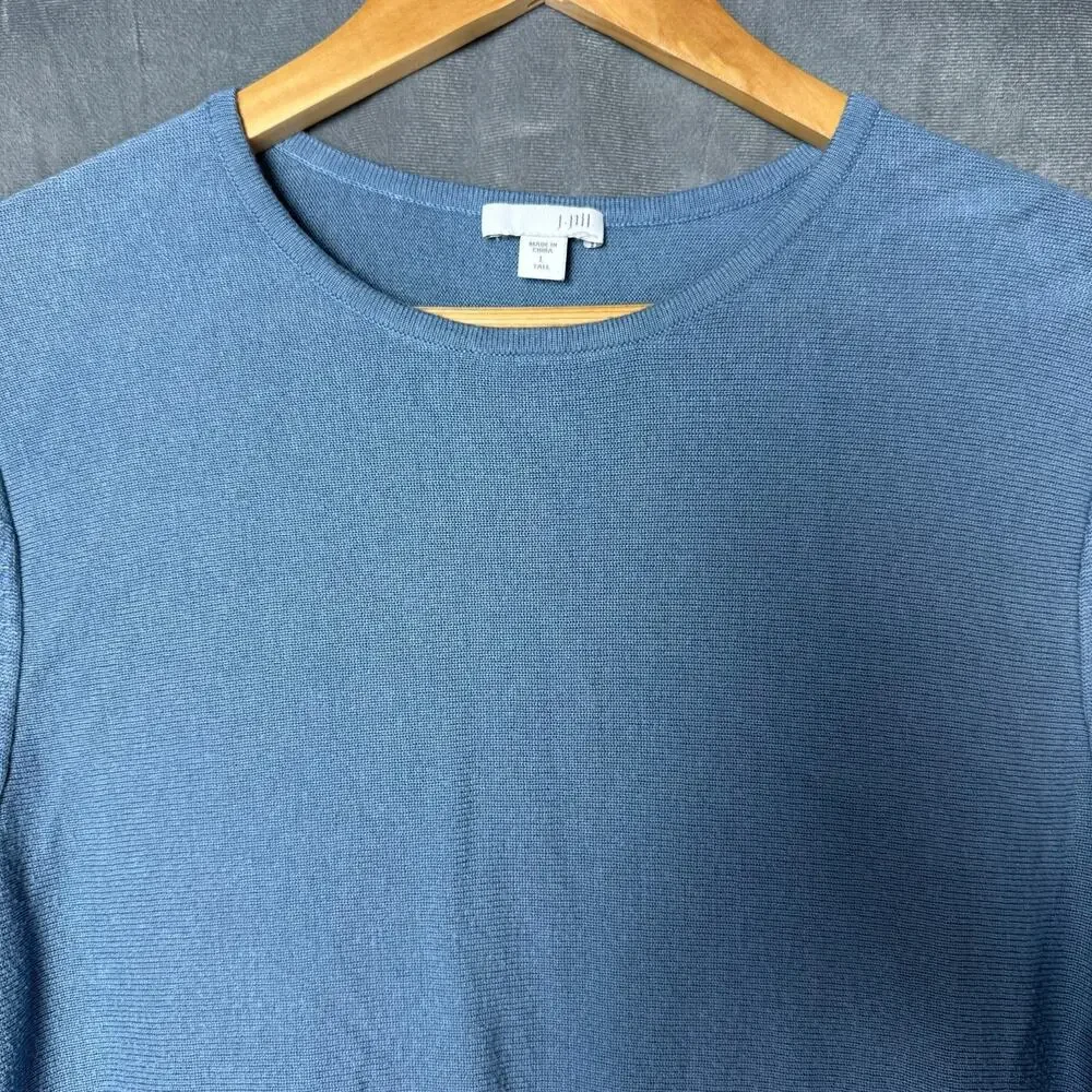 J Jill Women’s L Tall Grace Blue‎ Tunic Sweater Dress Heather Wool Blend Stretch